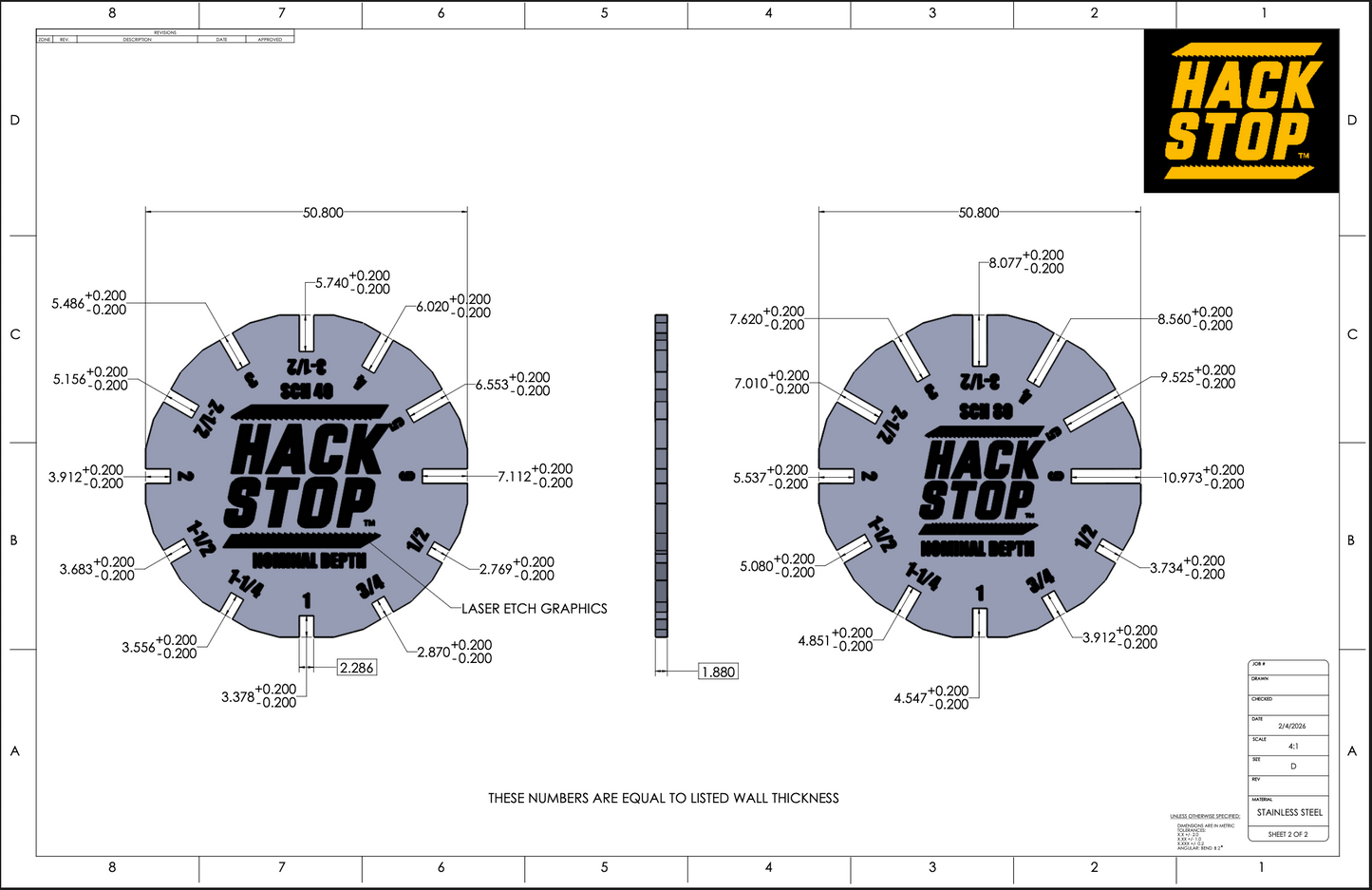 Hack Stop SCH 40 Blade Depth Setting Gauge for PVC Conduit